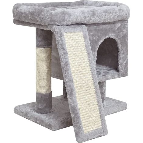 Petit arbre à chat pour chats d'intérieur, tour à chat avec griffoir, maison d'activités moderne pour grands chats, niche avec planche, grotte pour chatons (gris clair) (1/5)