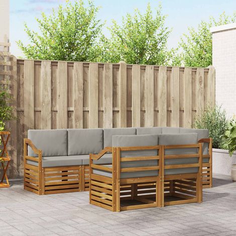 Ecksofa Set 7 pcs Natürlich und Hellgrau Massivholz Akazie (1/5)