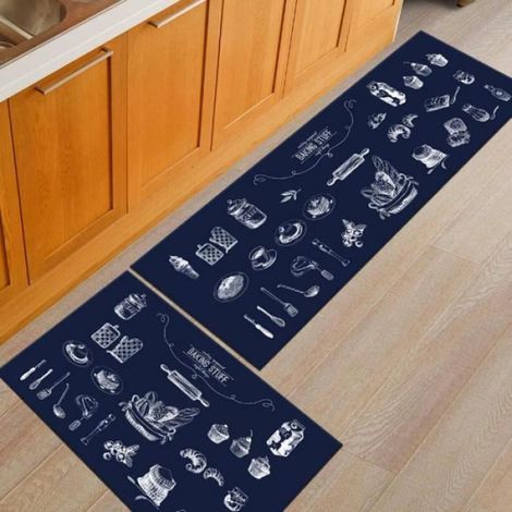 Tapis de cuisine antidérapant, motif géométrique bleu, dimensions 40x60 cm et 40x120 cm, pour la cuisine (1/2)