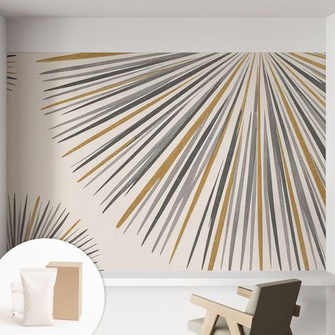 Papier peint intissé mural avec imprimé pour décoration pour salon pour chambre à coucher pour entrée Éventails géométriques 152x104 cm (1/5)
