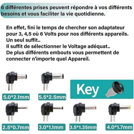 Adaptateur secteur universel 12W, transformateur de puissance 3V 4.5V 5V 6V 7.5V 9V et 12V DC 220V (1/4)