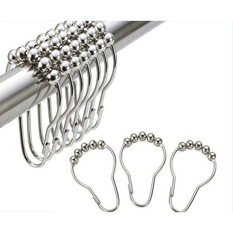 Rideau de douche double (12 crochets). Anneau en acier inoxydable de qualité supérieure. Tringle extensible avec billes de glissement. (1/5)