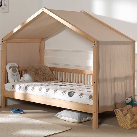 Lit maison Forrest 90x200 avec tente de lit - bois de hêtre (1/5)