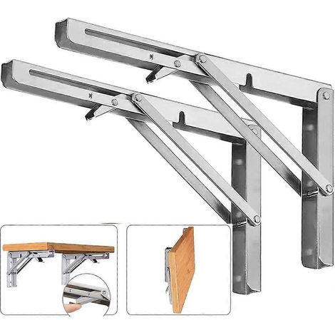 Supports d'étagère pliables, charge maximale 136 kg, supports pliables renforcés en acier inoxydable pour montage mural ou sur table, su-AquaForge (1/5)