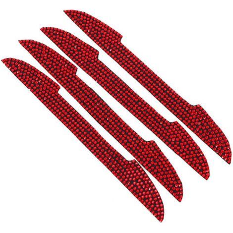 4 Pieces Anti-Scratch Protection for Rhinestone Handle, Rhinestone Decoration Rearview Mirror Trim Strip, Glitter Car Stickers Anti-Collision Door Universal (Red) (1/5)