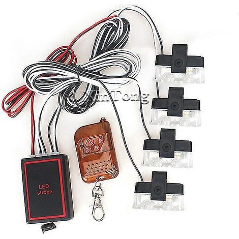 Feux stroboscopiques sans fil 4x2 LED avec télécommande pour allume-cigare, style stroboscopique, clignotants, gyrophare de police, accessoires de voiture d'urgence - Bleu - Sans fil (1/5)