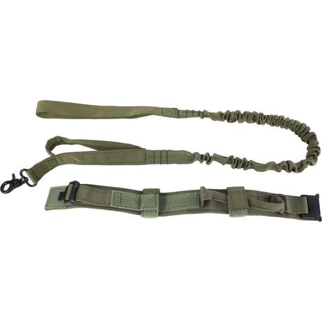 Militär-Hundehalsband mit verstellbarer und sicherer Leine, für mittelgroße und große Hunde, olivgrün, Größe L. (1/5)