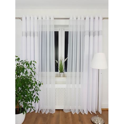 Tenda con occhielli decorati con zirconi - bianca (1/5)