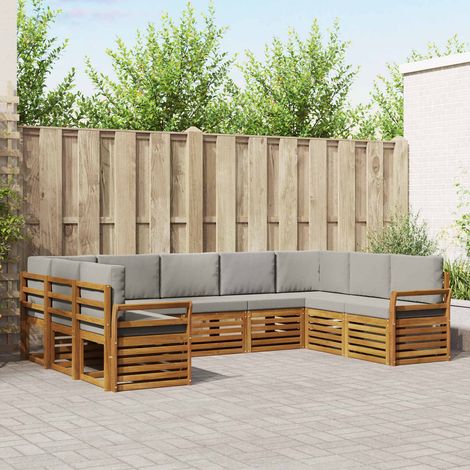Ecksofa Set 9 pcs Natürlich und Hellgrau Massivholz Akazie