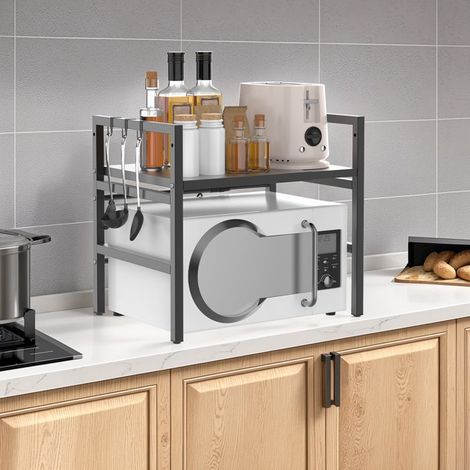 Expandable microwave oven rack, double-layer oven rack support, kitchen corner rack, cooking rack.
