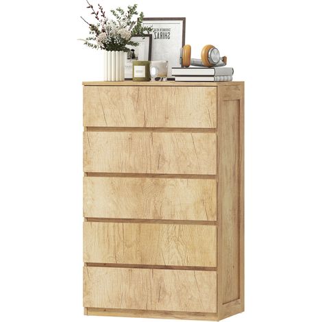 Commode 5 tiroirs meuble de rangement sans poignées design minimaliste 60 x 39 x 100 cm bois naturel (1/5)