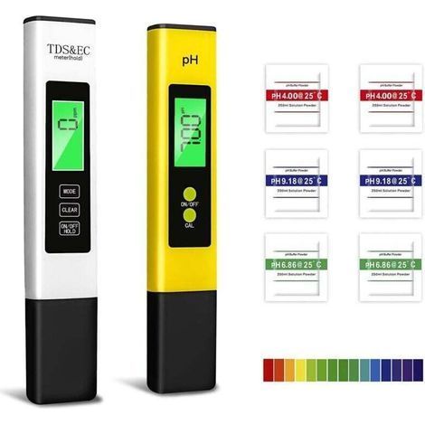 pair Testeur de pH, analyseur de qualité de l'eau de piscine 4 en 1 avec rétroéclairage, testeur combiné TDS/EC/température, pH-mètre de haute précision avec résolution de 0,01, adapté pour XXW (1/4)