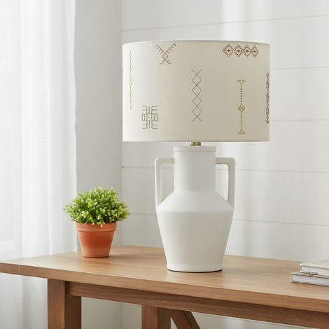 Lámpara de Mesa de Cerámica Blanca y Bordado Serie JADE (1/5)