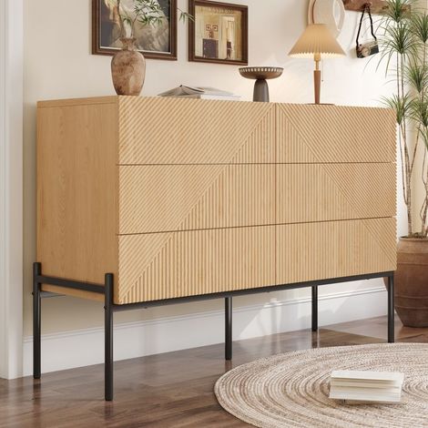 Modern sideboard 115.5x38x75 cm with 3D texture and 6 drawers – Multifunctional storage unit for living room and dining room (1/5)