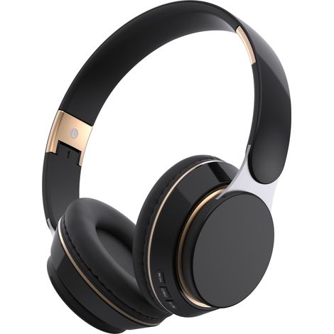 Casque Bluetooth supra-auriculaire noir avec emplacement rétractable pour carte de sport, microphone sans fil et basses (1/5)