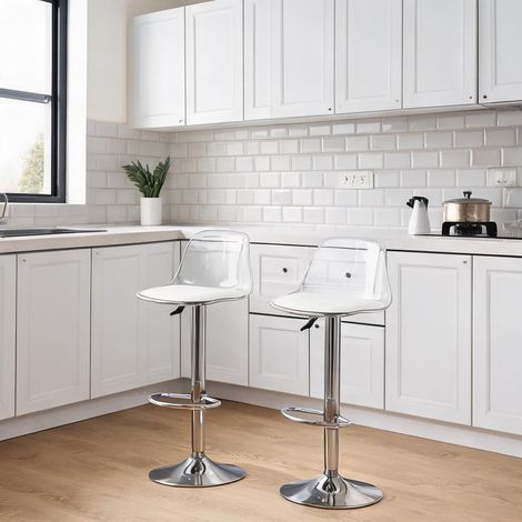 Lot de 2 tabourets de bar réglables en métal et plastique blanc (1/5)