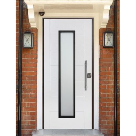 Porta Blindata con Vetro Antisfondamento pannello esterno Vetroresina Bianco (1/4)