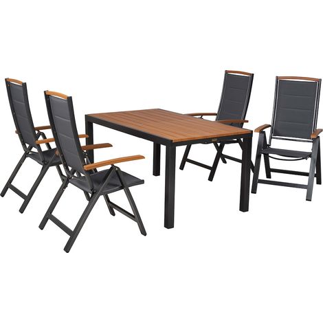 Tino Set 5tlg Alu/Textil Ausziehtisch 150 (200) x 90 cm