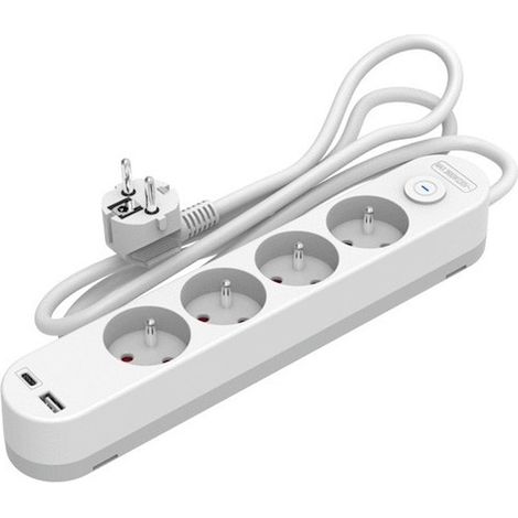bloc multiprise - 4 x 2p+t - ports usb a et usb c - interrupteur - 1.5 mètres - bizline 709987
