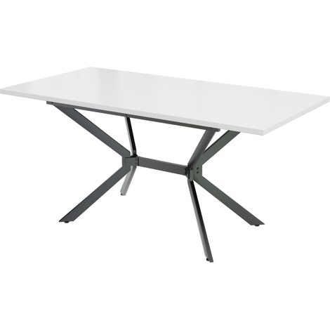 Table à manger extensible blanche 120/160 x 80 cm avec pieds en métal noir (1/5)