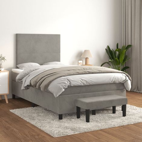 Lit à sommier tapissier et matelas, Lit double, Lit adulte Gris clair 120x200cm Velours GSW11408 (1/5)