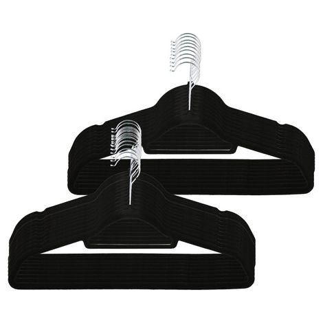Percheros para ropa, juego de terciopelo premium negro, 20 unidades.