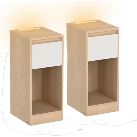 Orion91official ® - pack x 2 Narrow nightstands Power strip Charging station Side table Led lighting 1 usb-a port 1 usb-c port Drawer-compartment Room Bedroom Salon (1/5)