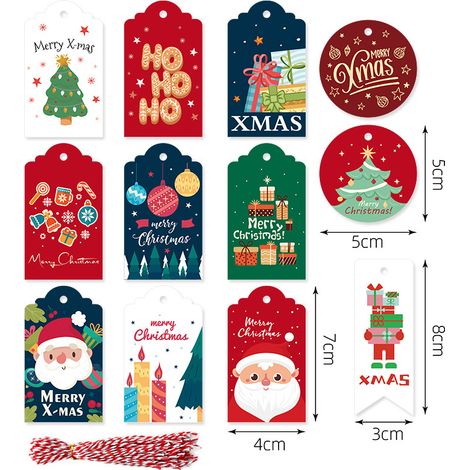 Étiquettes de Noël kraft 48 pcs + ficelle chanvre rouge et blanc (1/2)