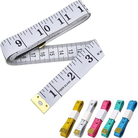 Lot de 5 rubans à mesurer double face pour vêtements et tissus - Ruban à mesurer flexible pour mesurer le corps - 150 cm - 5 couleurs (1/5)