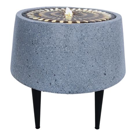Solis Water Feature on Black Legs with Light Display - Metal - L46 x W46 x H47 cm - Terrazzo/Brass