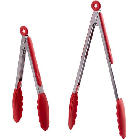 Pinzas de acero inoxidable con puntas de silicona，Pinzas antiadherentes de alta calidad con cierre seguro para cocinar
