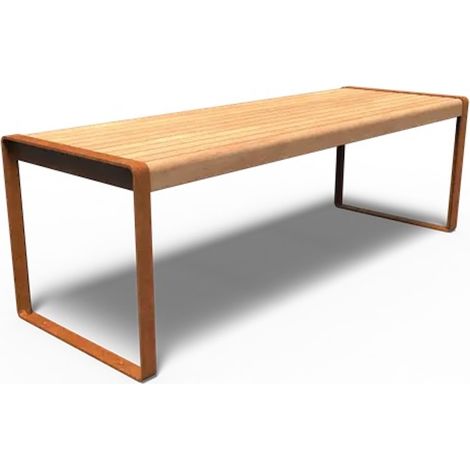 Adezz Gartentisch Serie STORR 230 x 79 x 75 cm Holzplatte aus Garapa Rahmen aus Cortenstahl