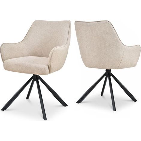Bon Furni Tela Silla de comedor Beige, Set de 2, giratoria 360°, ergonómica con cojín de muelles, cremallera oculta y patas ajustables
