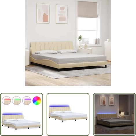 vidaXL LED-Beleuchtung - Bettgestell ohne Matratze "Hanko" Creme 180x200 cm Stoff (1/5)