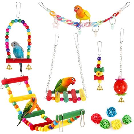 Ensemble de Jouets pour Oiseaux Perroquets Balançoires et Échelles en Bois Naturel (1/5)