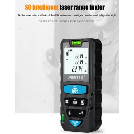 Télémètre laser numérique portable MESTEK, portée de 50 m, intelligent, haute précision, infrarouge, avec double niveau à bulle, niveau électronique, instrument de mesure de distance, modèle S6 noir. (1/5)