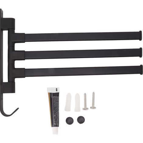 Barre porte-serviettes pivotante noire, porte-serviettes multifonction (1/5)