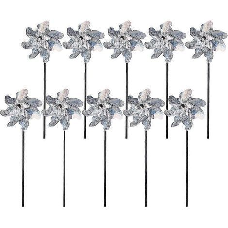 Lot de 10 moulins à vent réfléchissants pour jardin et terrasse, moulins à vent scintillants, pour effrayer les oiseaux et les animaux. (1/5)