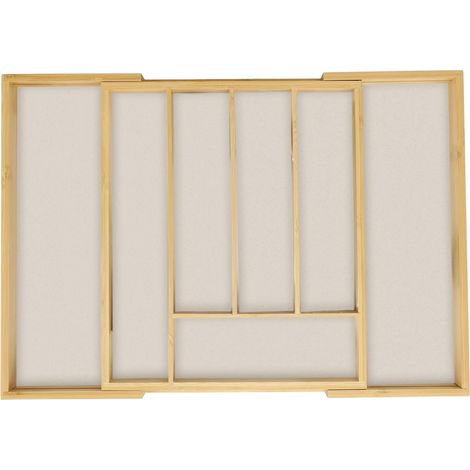 Range-Couverts, Extensible, 5 à 7 Compartiments, Organiseur pour Le tiroir, Bambou et MDF, Noir et Blanc (1/5)