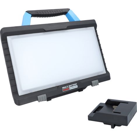BTEC Worker Multi Akku 50 Watt Arbeitsleuchte IP54 LED Baustrahler Arbeitslampe Bauleuchte Werkstattlampe Baustellenlampe LED mit Adapter passend für Dewalt/Milwaukee 18V Akkus - OHNE AKKU