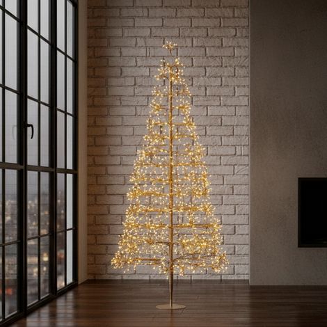 Albero Conico color Champagne con micro LED color bianco caldo per decorazioni natalizie -h 240 cm