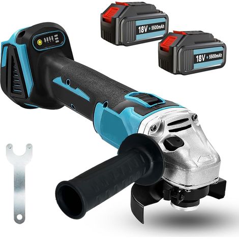Cordless Angle Grinder,Compatible with Makita 18V Battery, 125mm Power Angle Grinder Tools with 2X 5.5Ah Batteries, 7500RPM Brushless Motor Metal, 1/2'' Cutting Wheels, Flap Disc for Cutting