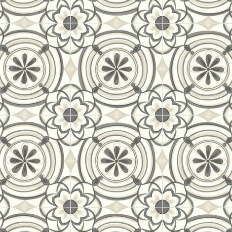 Sol Vinyle Textile carreaux de ciment Andalousie noir - Rouleau de 3m x 3m