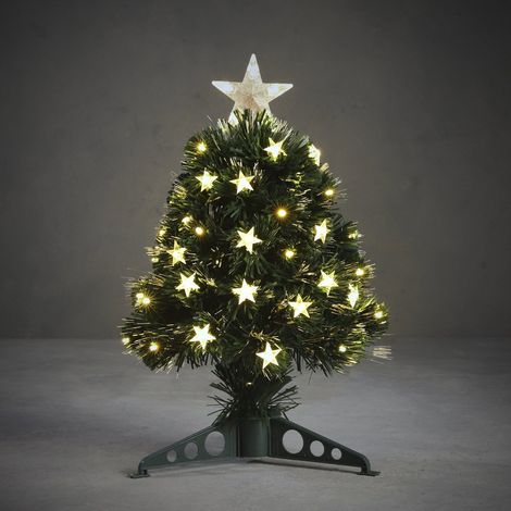Sapin de Noël Artificiel Lumineux LED et Fibre Optique Blanc Chaud avec Pot 45 cm - PANGIVO (1/5)