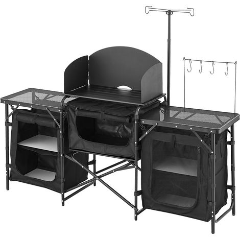 Mophorn Camping-Küchentisch – Tragbare Outdoor-Kochstation mit 3 Lagerschränken, Windschutzscheibe und Tragetasche für Grillen, Picknick, Reisen mit dem Wohnmobil (1/5)