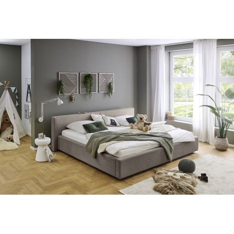 Meise Möbel Polsterbett Cube 240x200 cm Bettgestell Kopfteil glatt Cordstoff Taupe Holzfuß schwarz (1/5)
