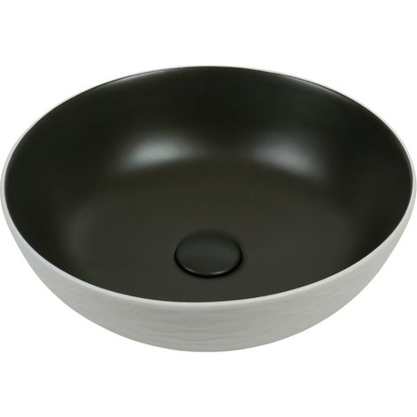 Vasque à poser ronde -39 cm -Gris et blanc effet pierre -KALEO (1/4)