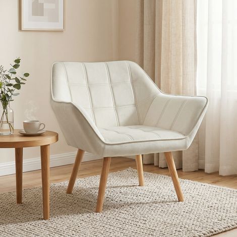 Skandinavischer Design-Schlafzimmersessel, Sessel aus Samt und Holz, cremefarben, für Wohnzimmer oder Büro, 67 x 61,5 x 71 cm