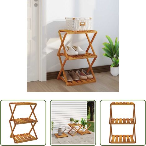 Rangement salon - Étagère pliable à 3 niveaux Marron 43x31x63 cm Bois d'acacia (1/5)