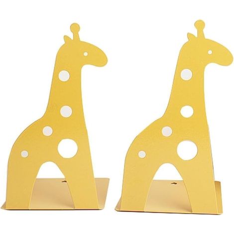 Serre-livres en fer antidérapant en forme de girafe - 21 cm - Pour enfants, bibliothèque, école, bureau, maison - Jaune (1/5)